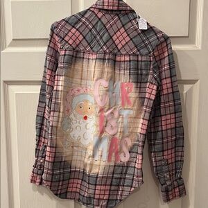 Pink and Gray Plaid Kids Christmas Shirt